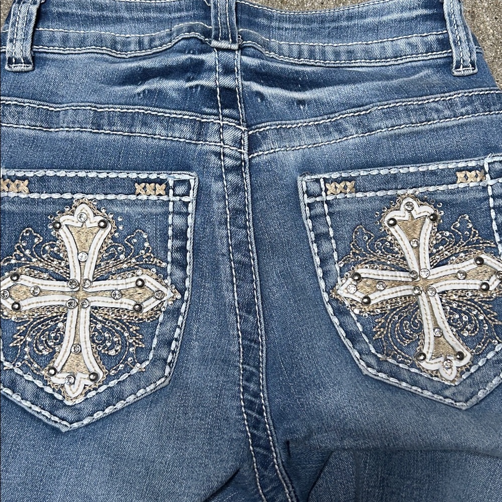 Legend Women's Flare Jeans in Classic Blue with Rhinestones - Picture 6 of 8